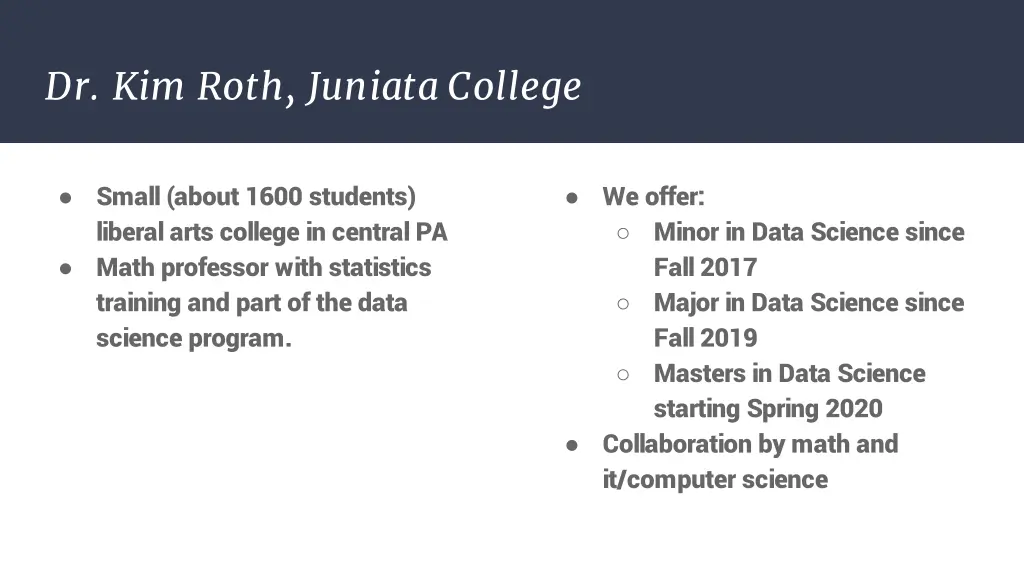 dr kim roth juniata college