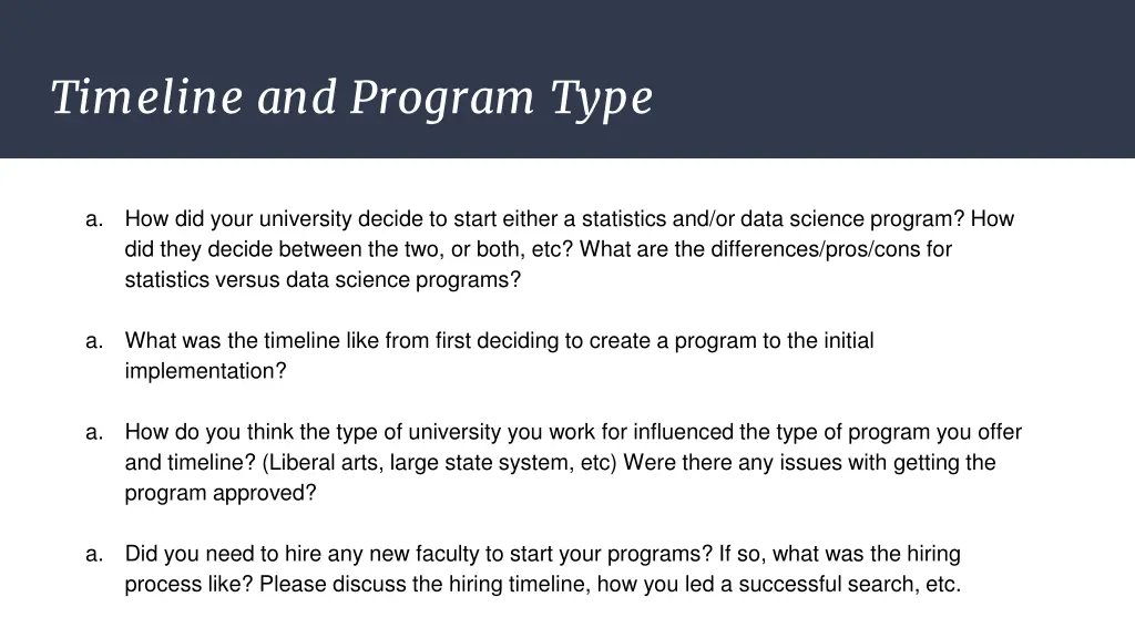 timeline and program type
