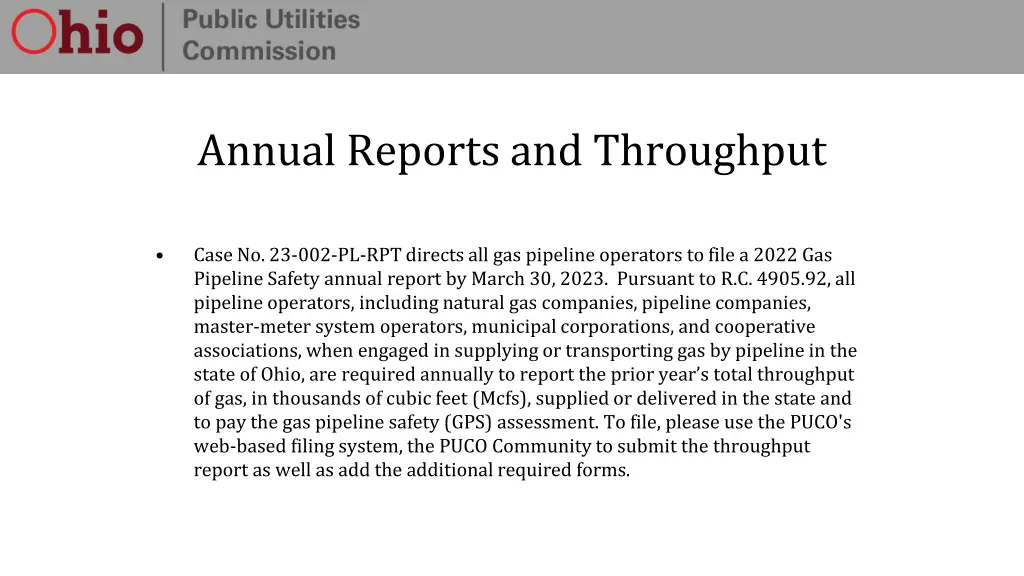 annual reports and throughput