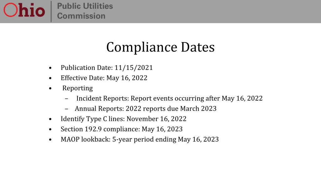 compliance dates