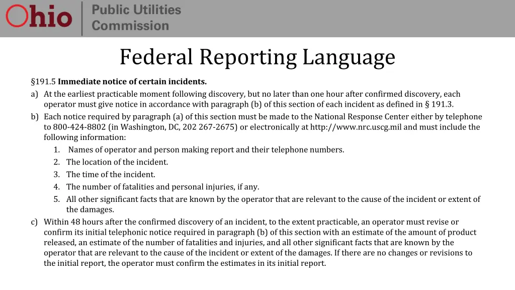 federal reporting language