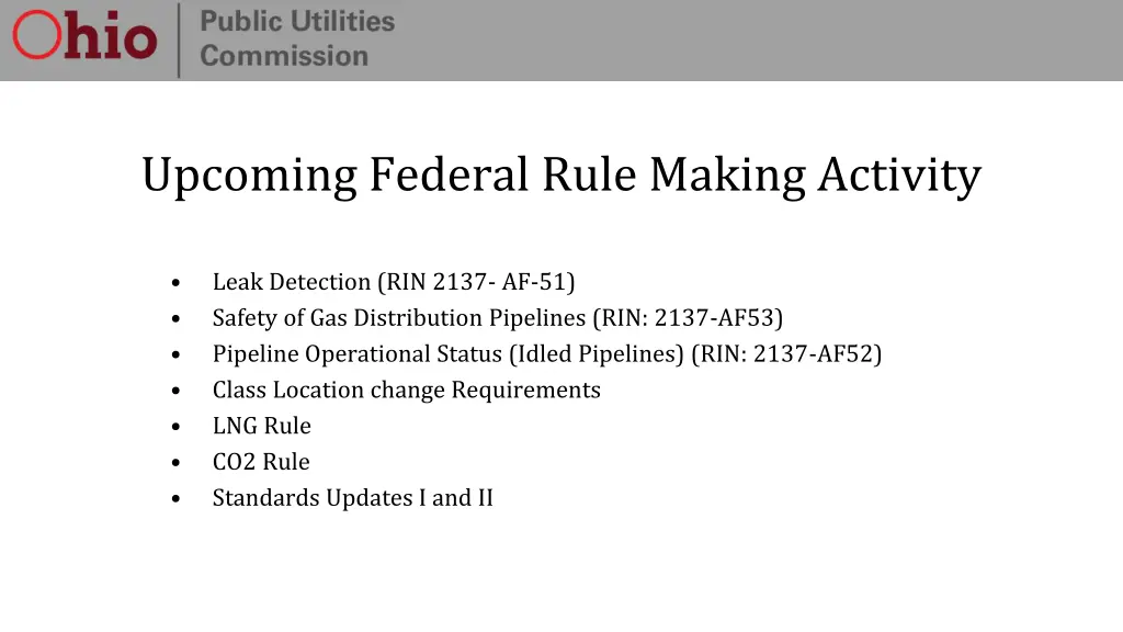 upcoming federal rule making activity