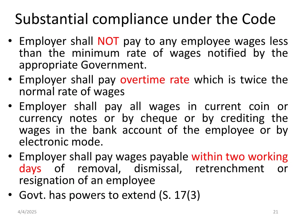 substantial compliance under the code employer 1