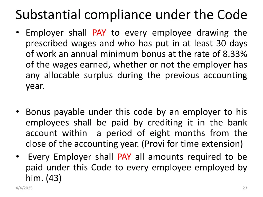 substantial compliance under the code employer 3