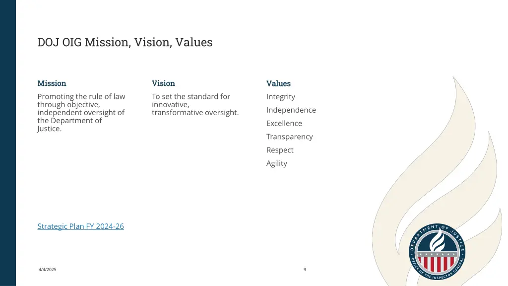 doj oig mission vision values