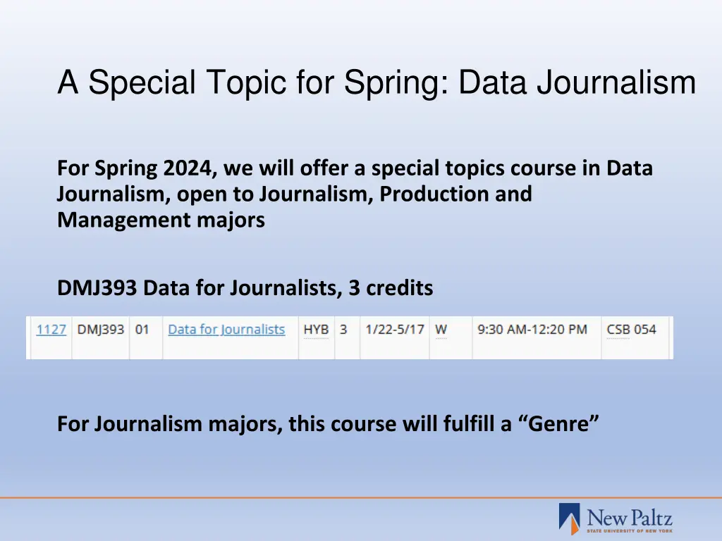 a special topic for spring data journalism