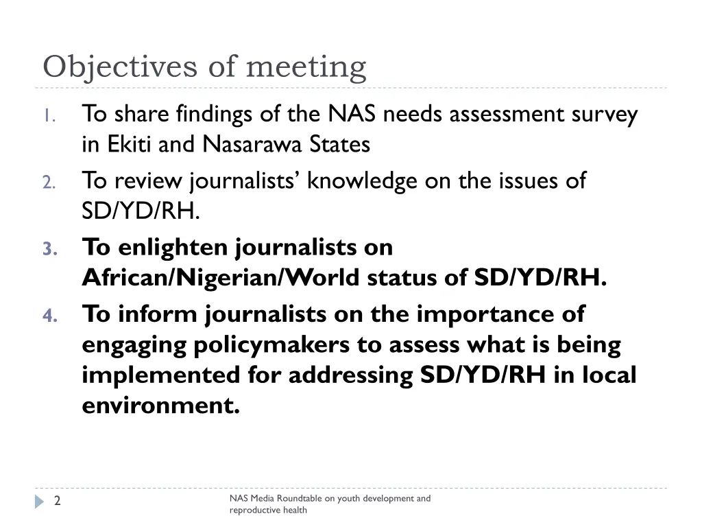 objectives of meeting