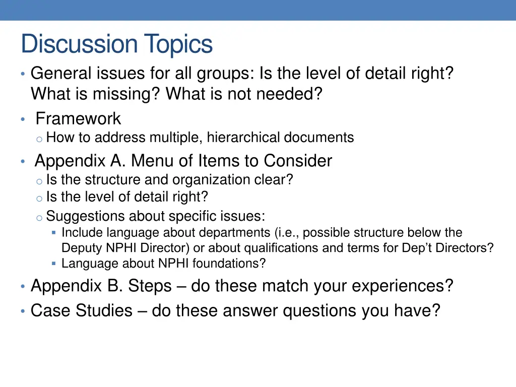 discussion topics general issues for all groups