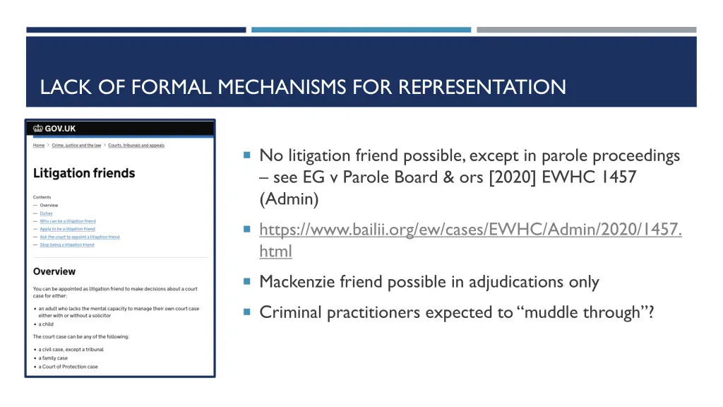 lack of formal mechanisms for representation