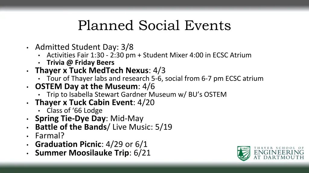 planned social events