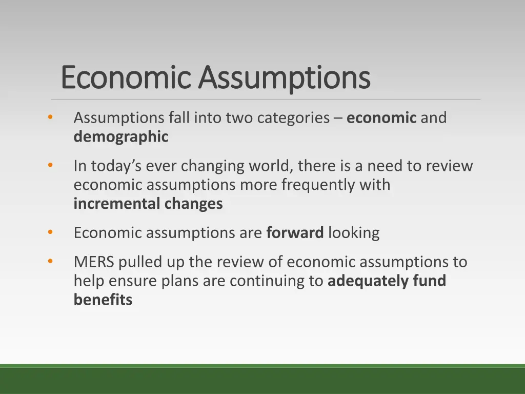 economic assumptions economic assumptions