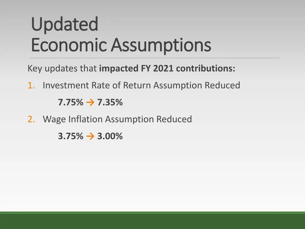 updated updated economic assumptions economic