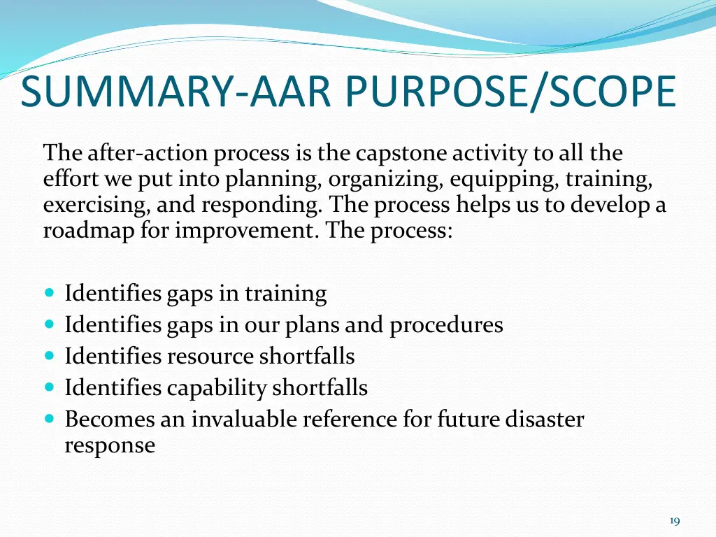summary aar purpose scope