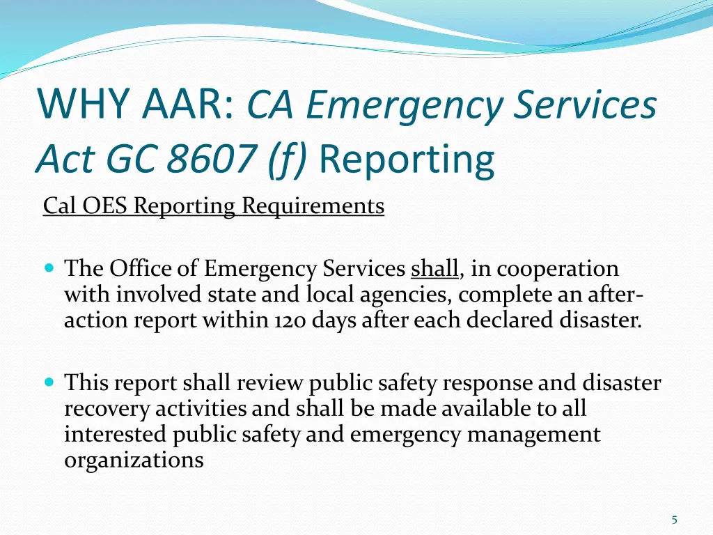 why aar ca emergency services act gc 8607