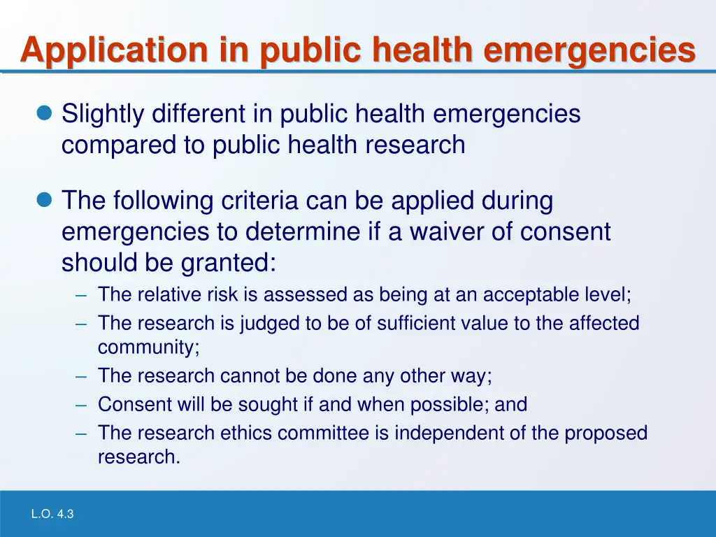 application in public health emergencies