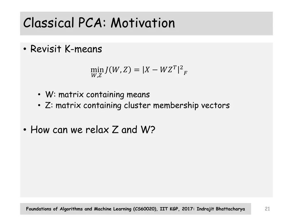 classical pca motivation