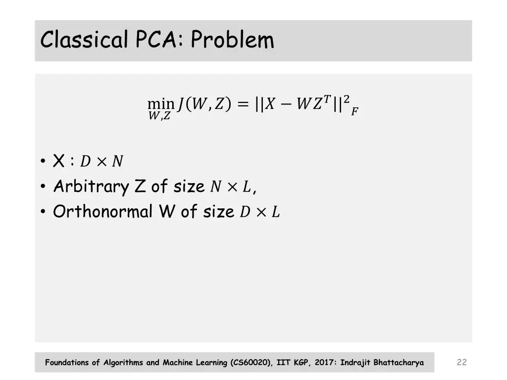 classical pca problem