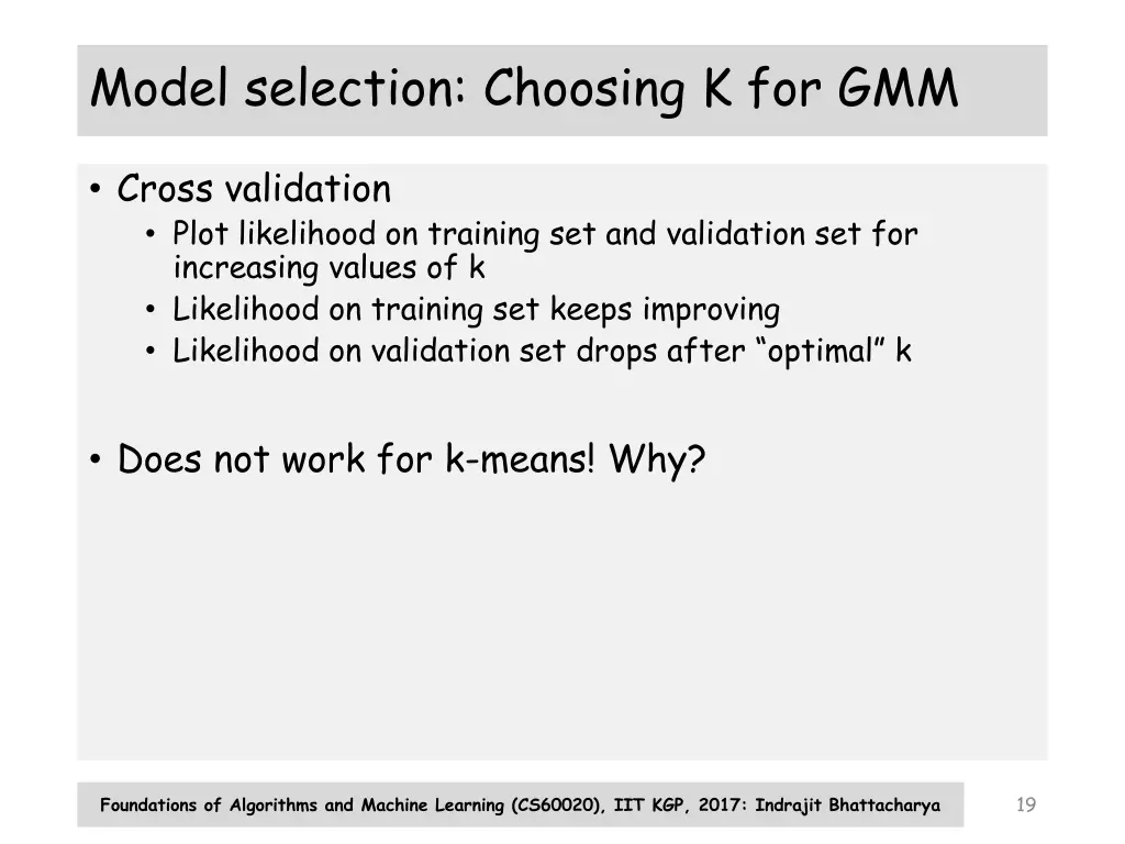 model selection choosing k for gmm