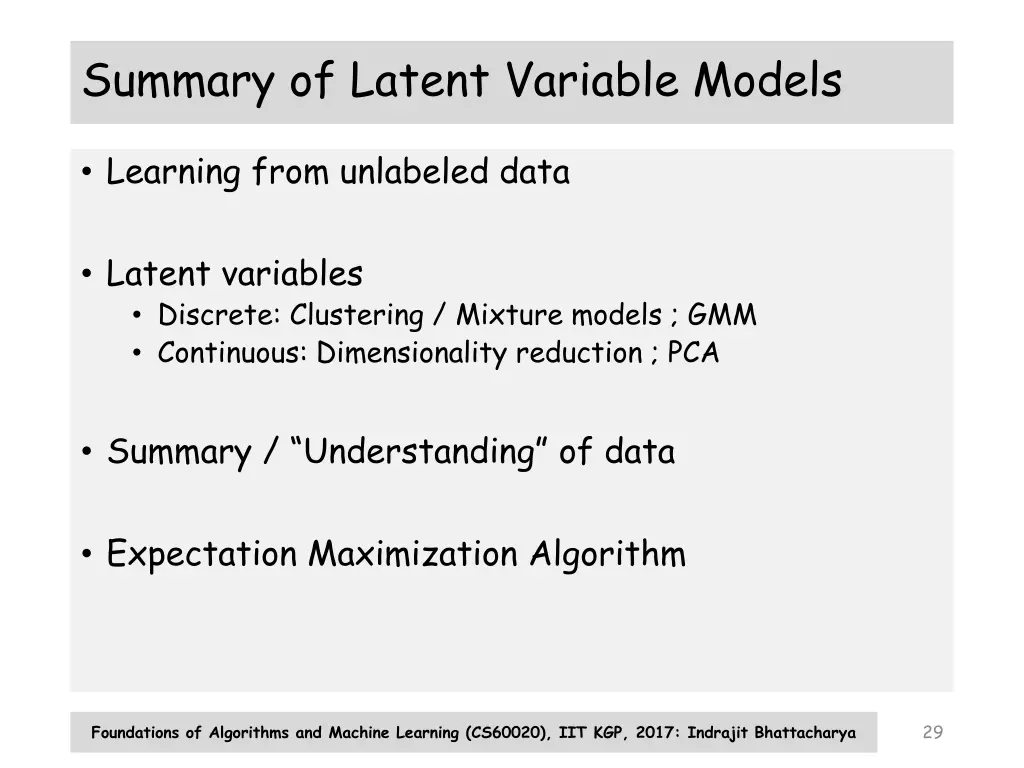 summary of latent variable models
