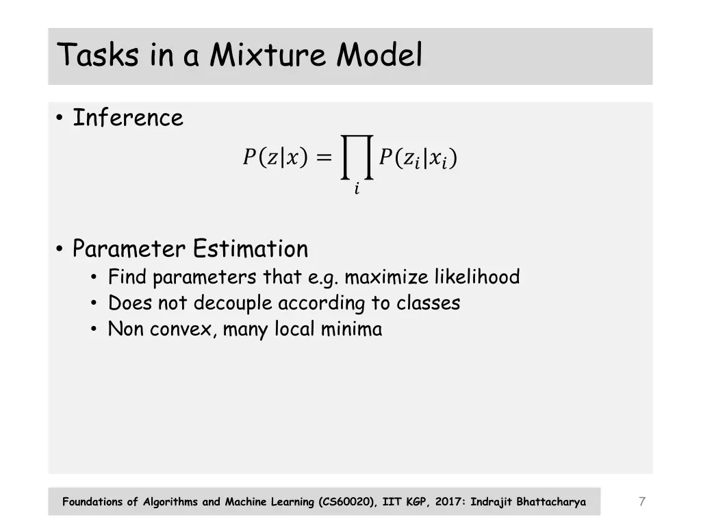 tasks in a mixture model