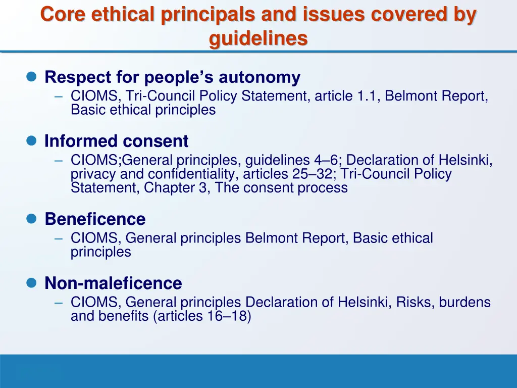 core ethical principals and issues covered