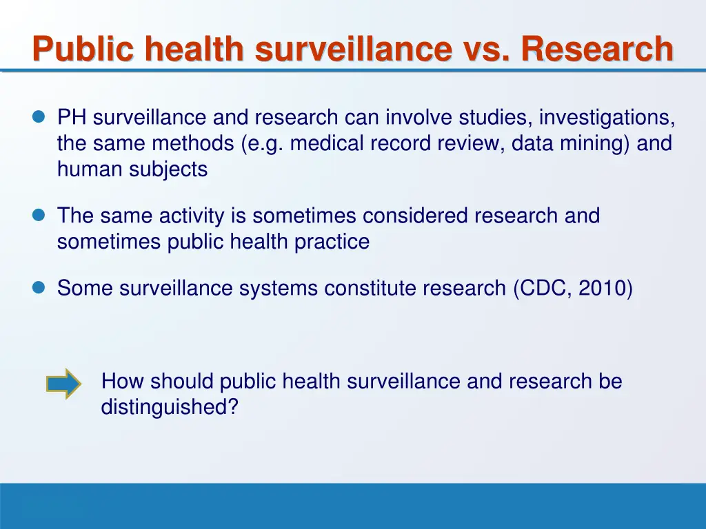 public health surveillance vs research