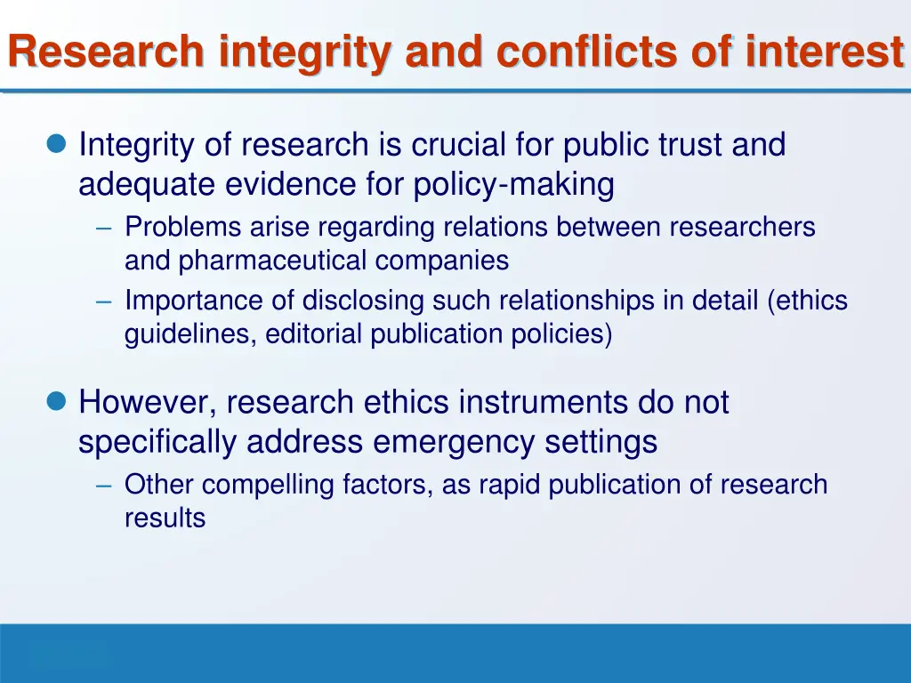 research integrity and conflicts of interest