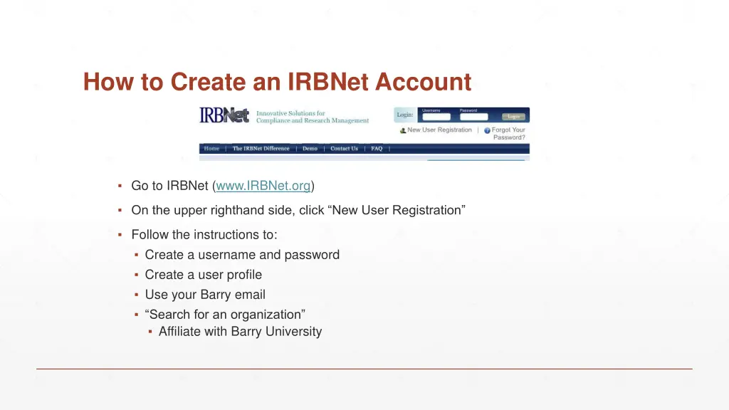 how to create an irbnet account