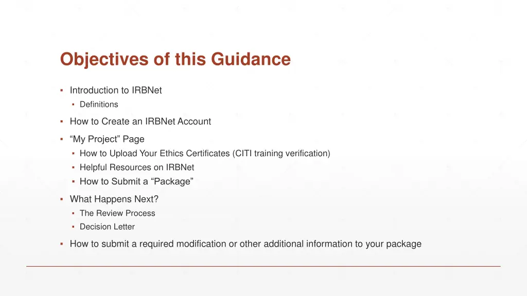 objectives of this guidance