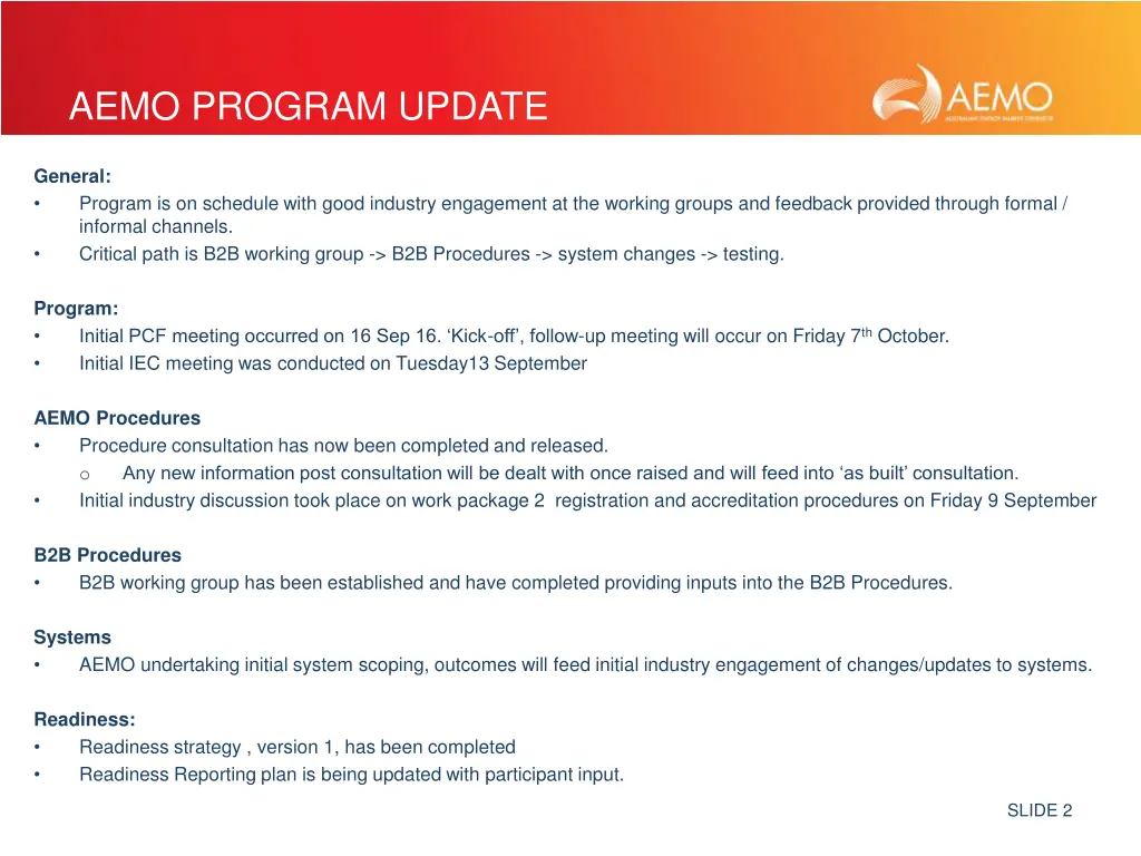 aemo program update