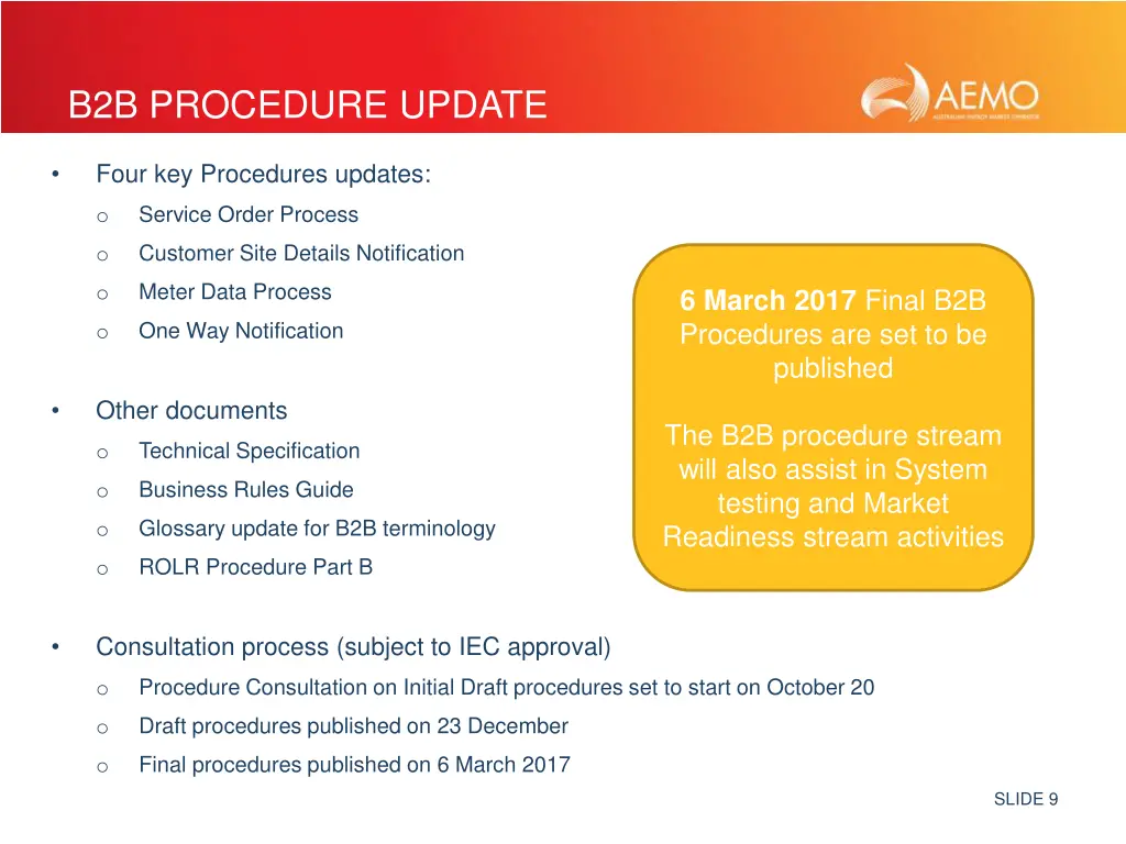 b2b procedure update
