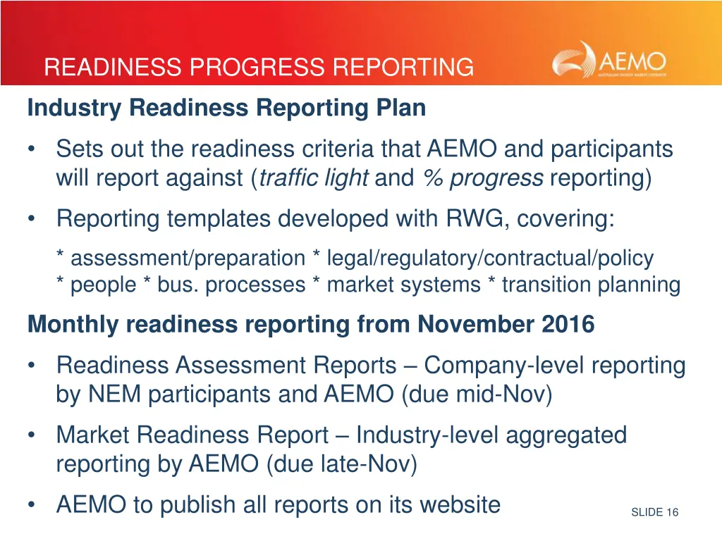 readiness progress reporting