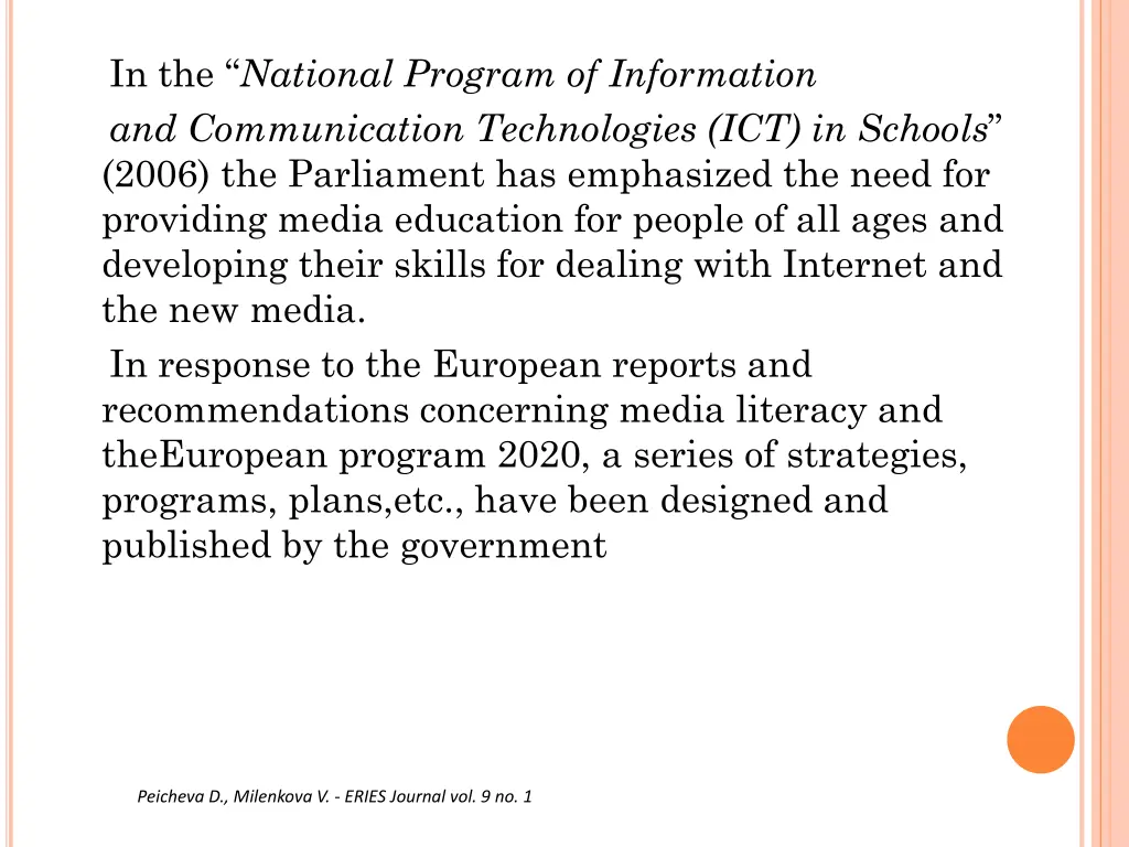 in the national program of information