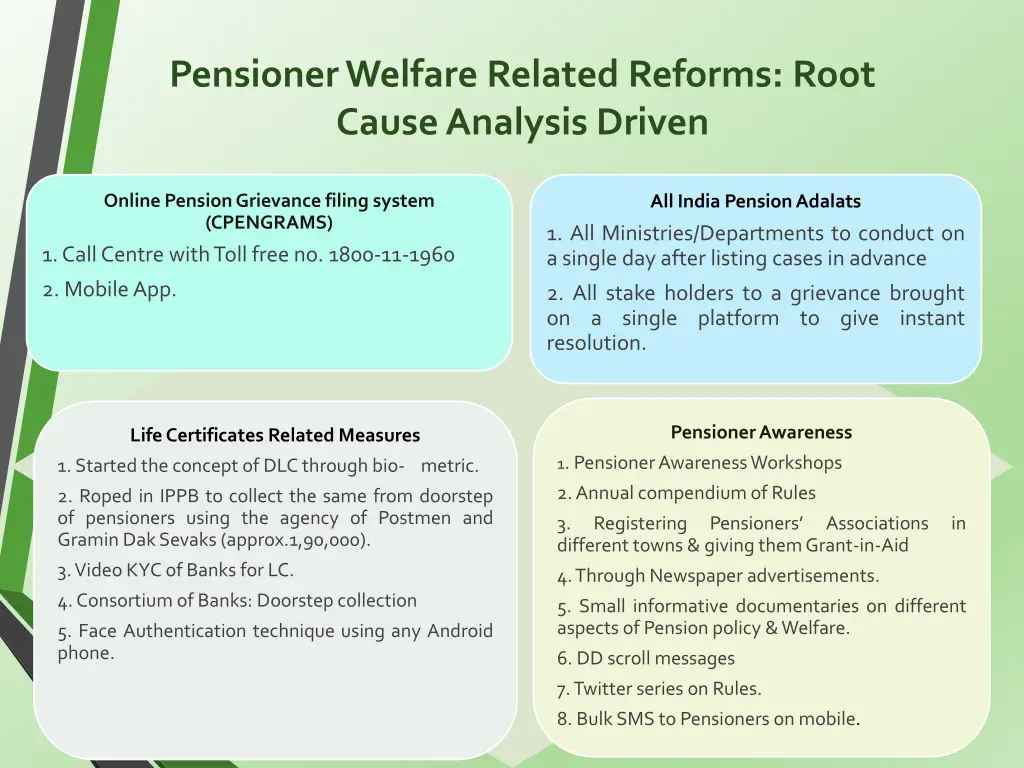 pensioner welfare related reforms root cause