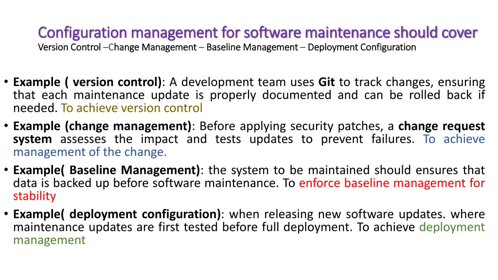 configuration management for software maintenance