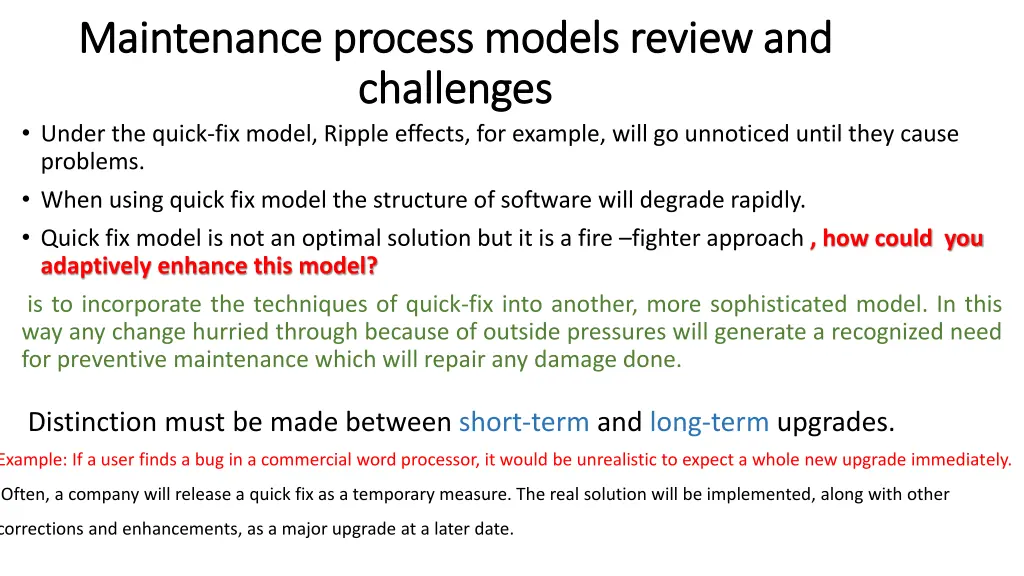 maintenance process models review and maintenance