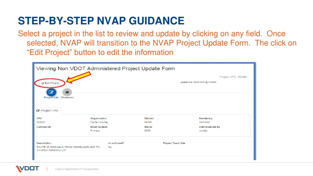 step by step nvap guidance select a project