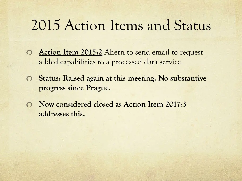 2015 action items and status 1