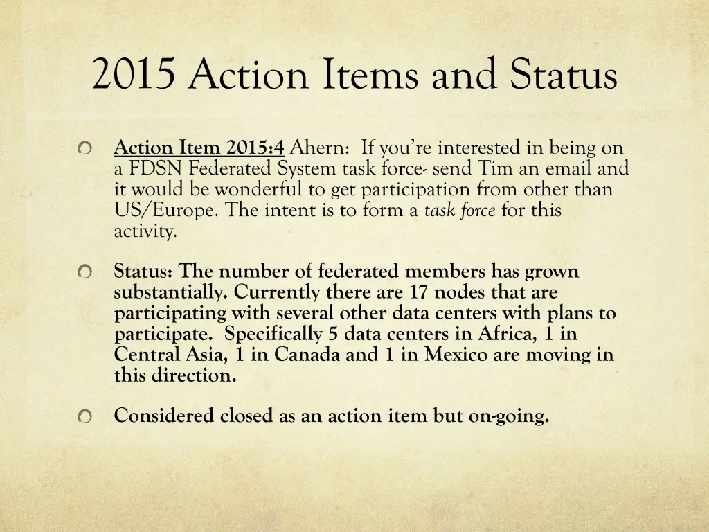 2015 action items and status 3