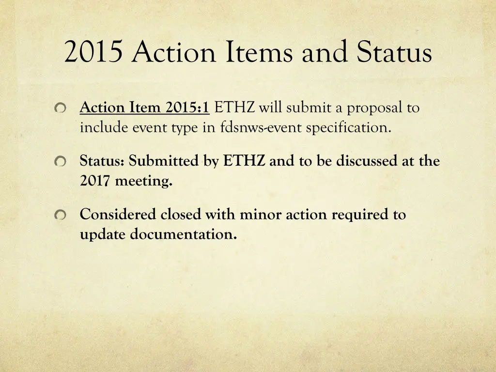 2015 action items and status