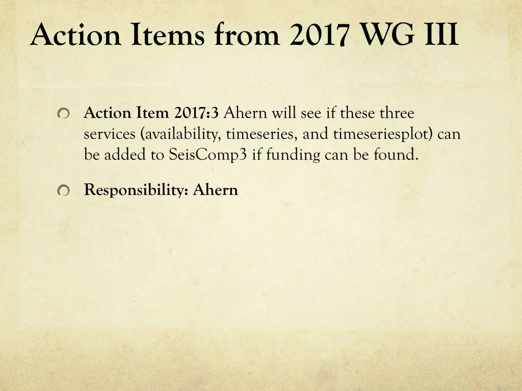 action items from 2017 wg iii 2