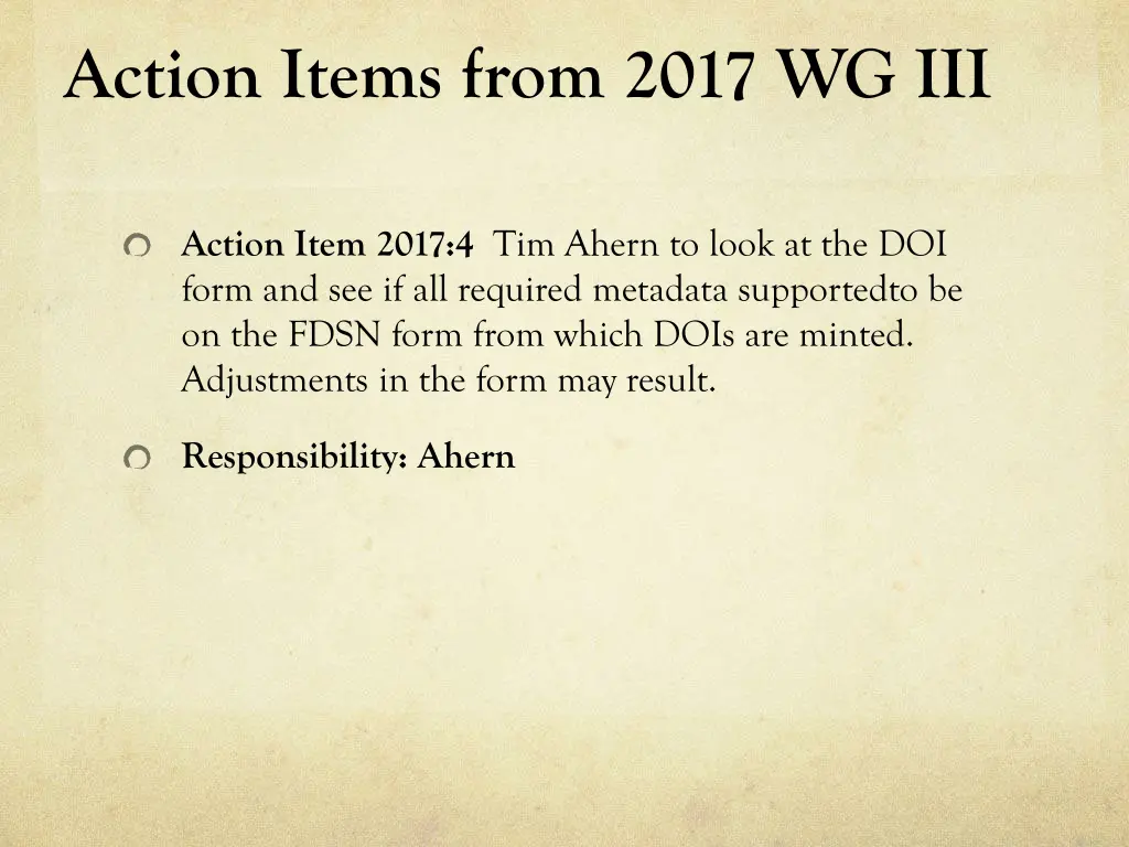 action items from 2017 wg iii 3