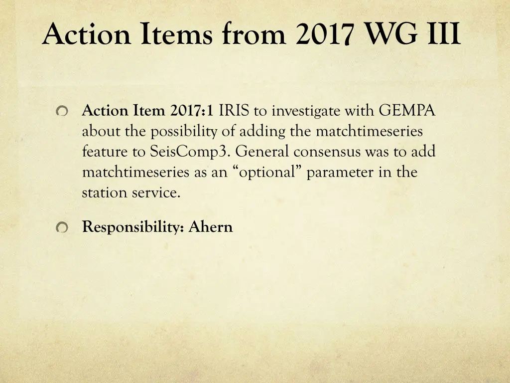 action items from 2017 wg iii