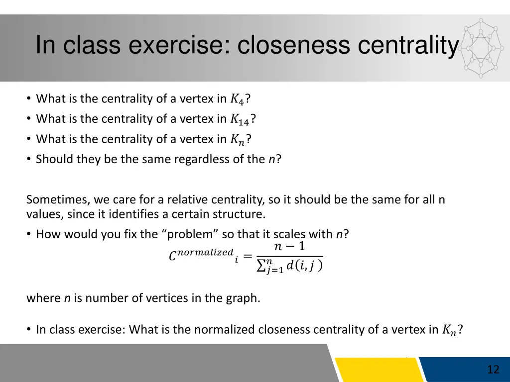 in class exercise closeness centrality