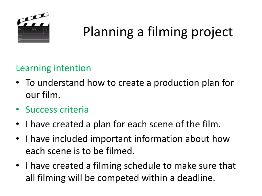 planning a filming project
