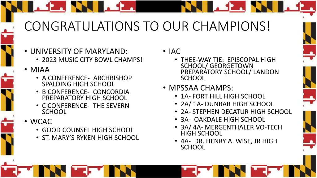 congratulations to our champions
