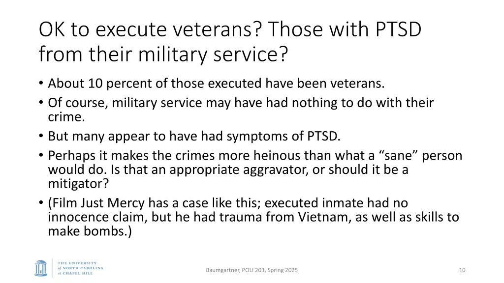 ok to execute veterans those with ptsd from their