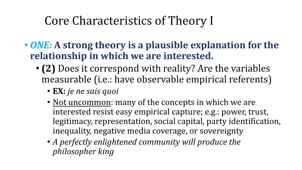 core characteristics of theory i 1