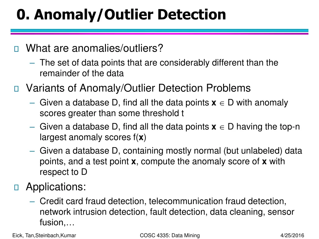 0 anomaly outlier detection