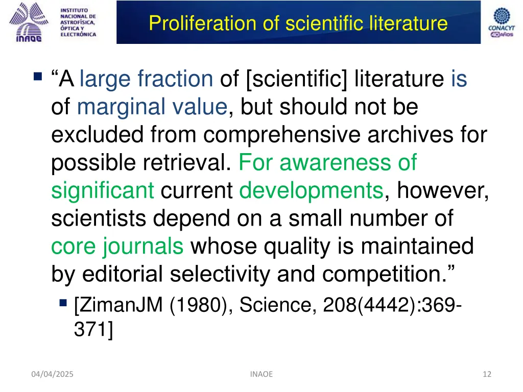 proliferation of scientific literature